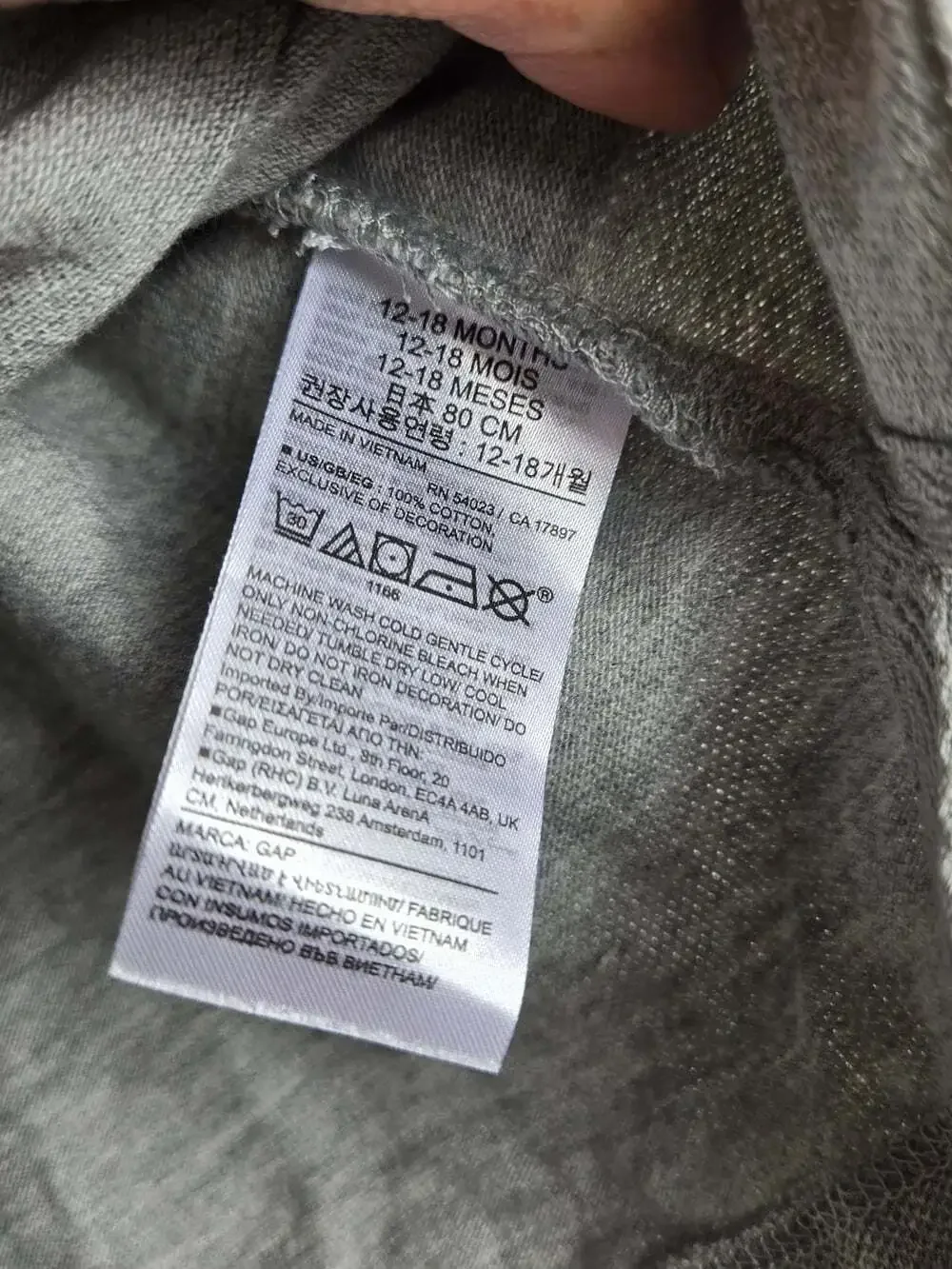 Baby Gap Gray Long Sleeve Polo Shirt Bear Logo 12-18M Preppy